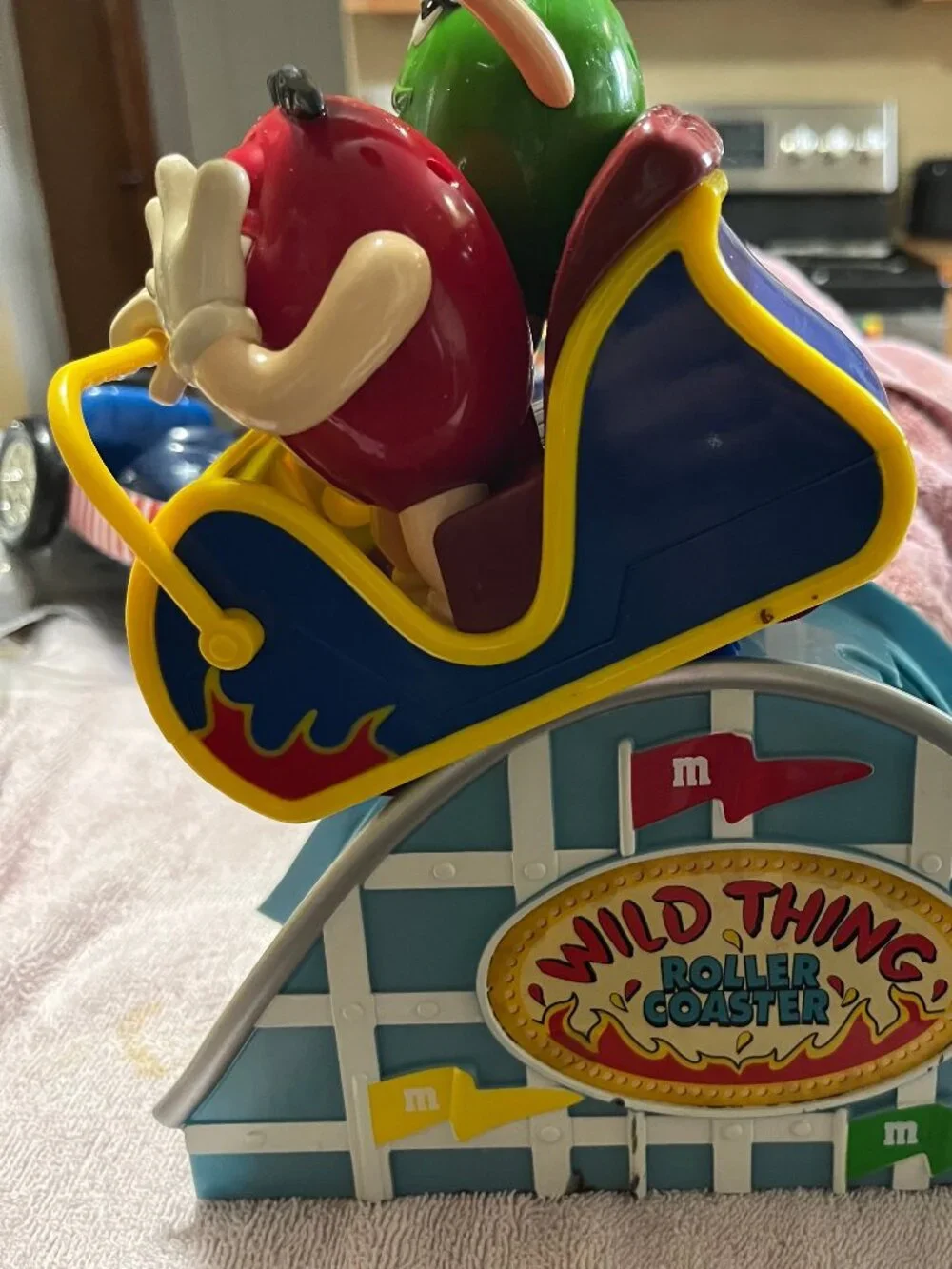 M&M's Wild Thing Roller Coaster Candy Dispenser Blue Plastic Vintage